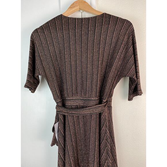 NWT Spense Women's Size XS Black Metallic Copper Hi-Low V-Neck Wrap Dress - Picture 7 of 10
